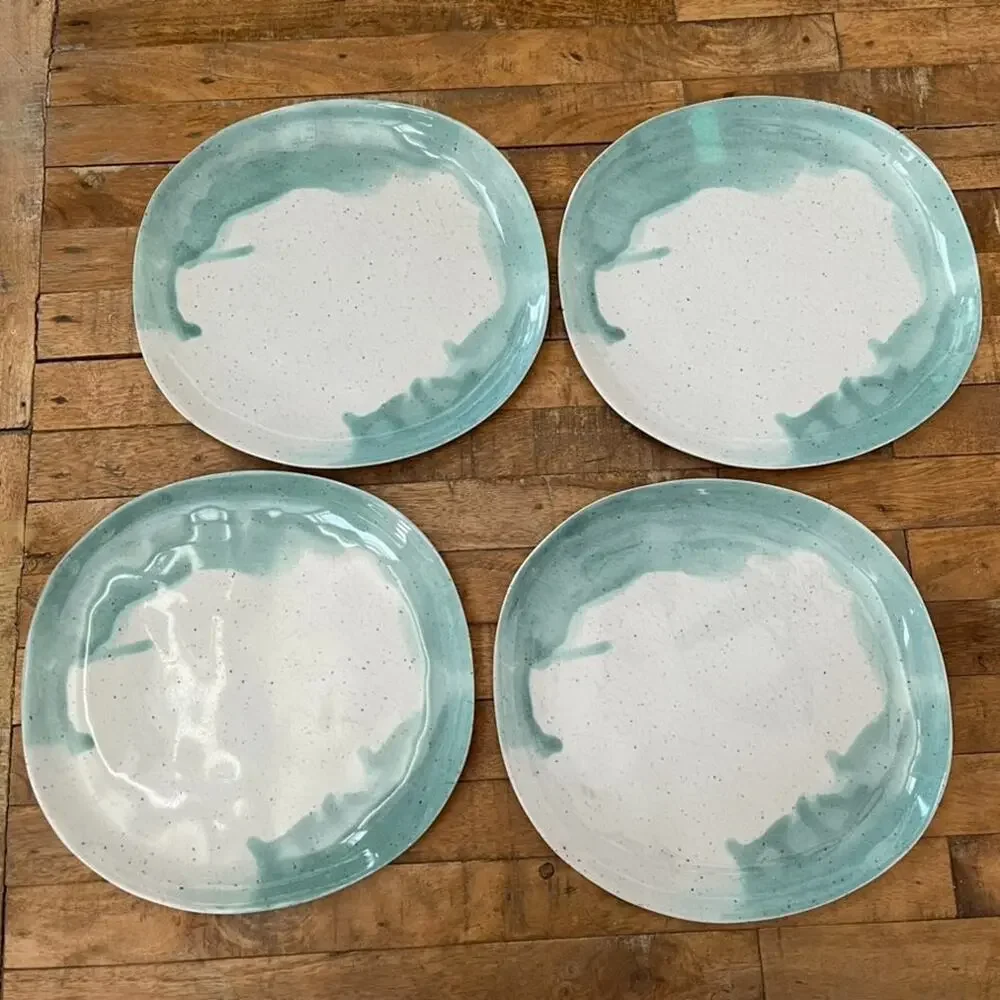 West Elm Seaside Melamine Blue Speckle Dinner Plates 10.5